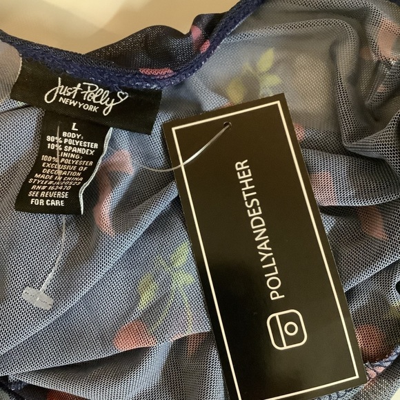 Just Polly Size Large Blue Mesh Cherry & Bows Crop Top. New With Tags - Picture 5 of 5